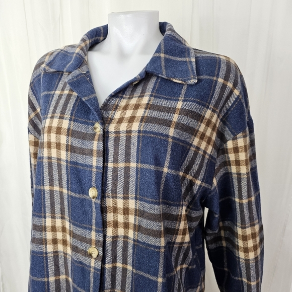Shein blue and brown plaid oversized shacket size medium - Picture 2 of 6